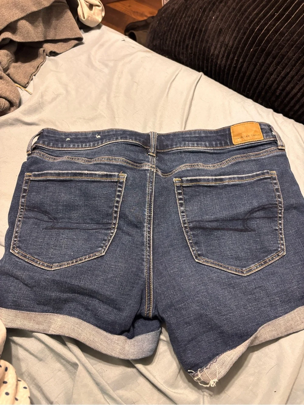 American Eagle Indigo Blue Denim Shorts with Contrast Stitching